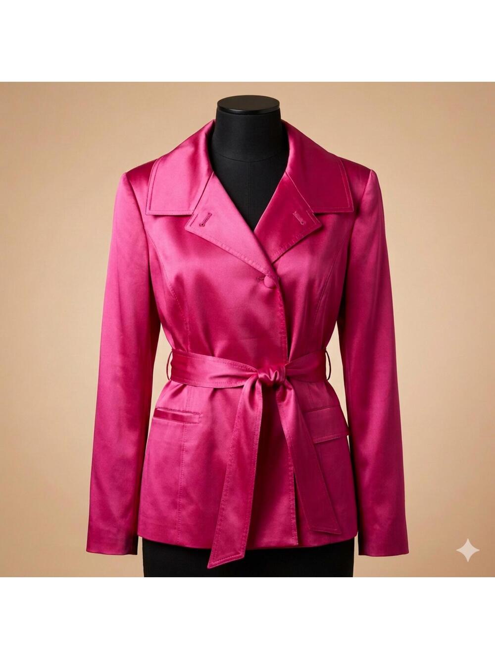 Harve Benard Vibrant Pink Mid Length Trench Style Jacket Tie Waist Size L